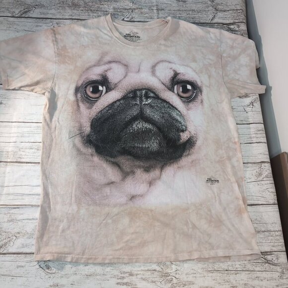 The Mountain Big Face Pug Dog Tee Beige Tie Dye Graphic T-Shirt – Men’s 2XL - Picture 1 of 9